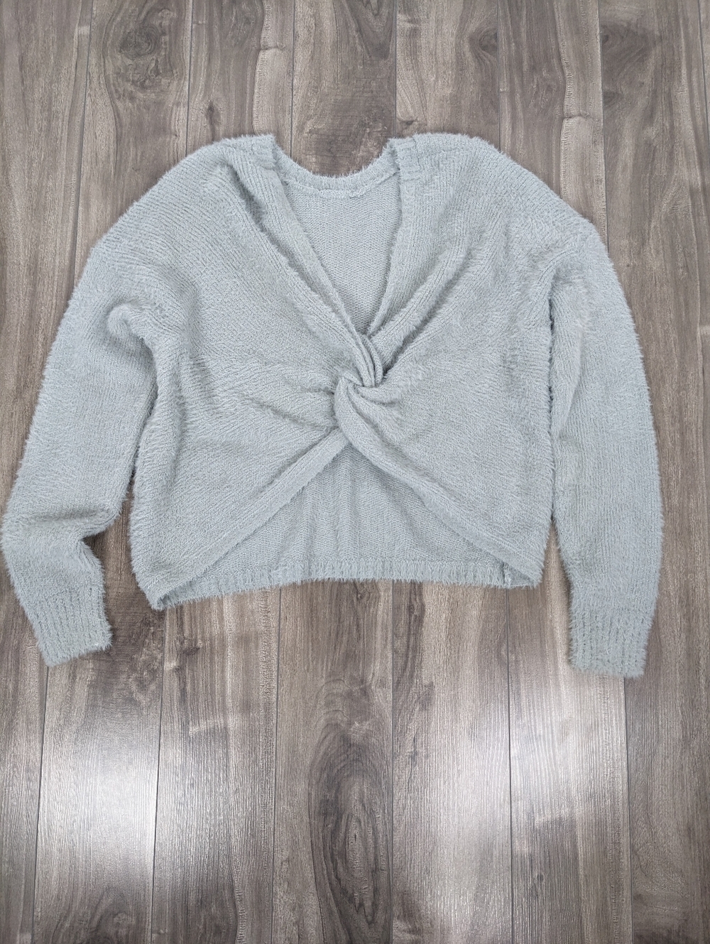 Hollister Women's Sweater Cozy Twist Front Cropped Grey Fuzzy Size Small